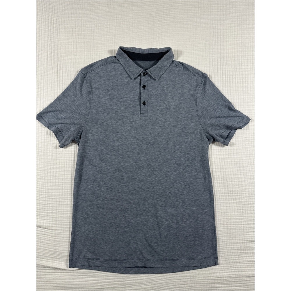Lululemon Polo Shirt Mens L Blue Short Sleeve Performance Stretch Wicking